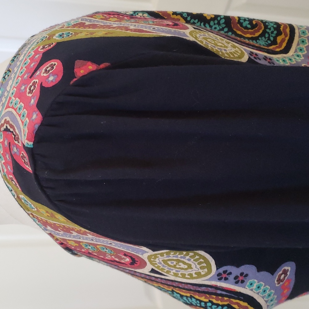 Vintage Black Boho Paisley Dress Tunic Jewel Tone Floral 3/4 Sleeve | SIZE SMALL - Picture 15 of 17